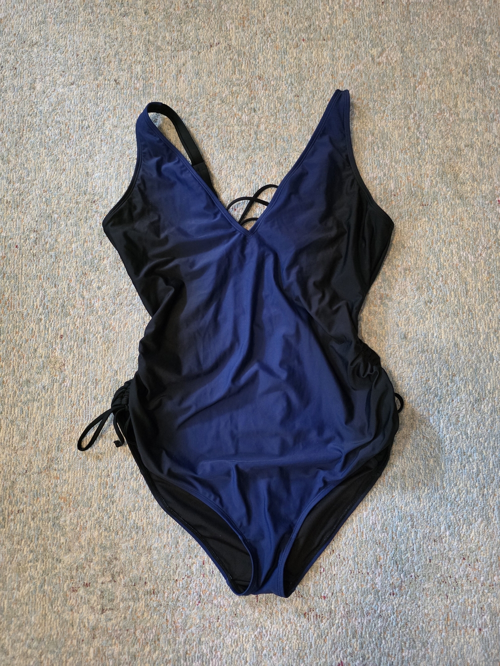 TA3 Women's Navy and Black One-Piece Swimsuit - Classic V-Neck